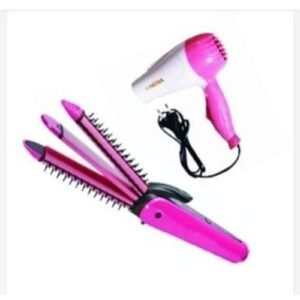 Nova 3 In One Hair Straightener And Comb With Hair Dryer- Pink