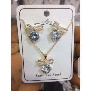 18k Gold Plated Cubic Zirconia Jewelry Set- Gold (Necklace & Earrings)