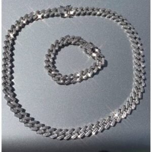 Exotic Sophisticated Diamond Iced Silver Necklace And Bracelet