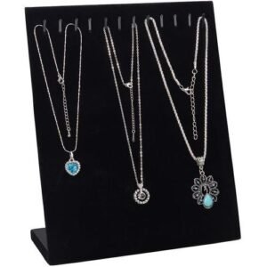 Black 11 Hook Velvet Necklace Chain Stand Jewellery Holder Pad Showcase Display Case