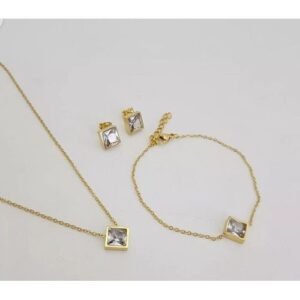 A Jewelry Set- Gold  Necklace & Earrings And Pendant With Bangle