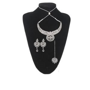 Jewelry Indian Stoned Detailed Jewelry Set - Silver