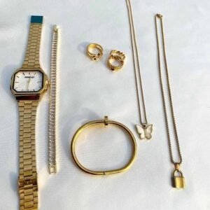Fashion Class Top Trendy & Luxury Women's Complete Gold Jewelry Set + Matching Wristwatch