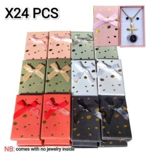 24pcs Jewelry Set Pack Square Gift Box With Bowknot For Necklaces Earrings Rings Packaging Mixed Color