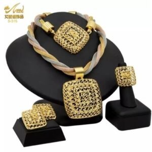 Dubai Multicolour Set Fashion Cubic Pendant Jewelry Charm Necklace Choker For Women Nigerian Bridal Wedding Gift