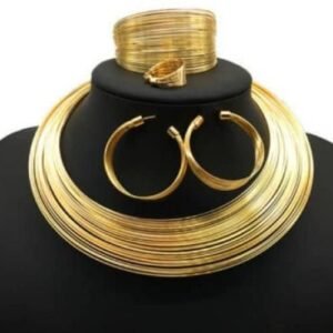 Golden Necklace, Ring And Earrings Bride Jewelry Set
