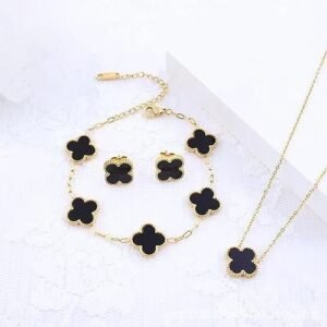 Vanclef 3 In 1 Set- Necklace,Ear Ring ,Bracelet - Black