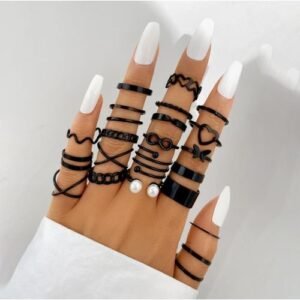 22 Pcs/set Luxury Black Knuckle Ring Set For Ladies Women