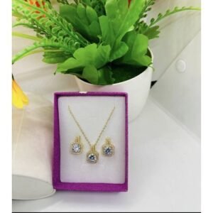 GOLD ZIRCONIA ICE NECKLACE AND EARRING