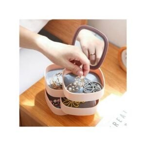 Rotating Jewelry Organizer Storage Box With Mirror