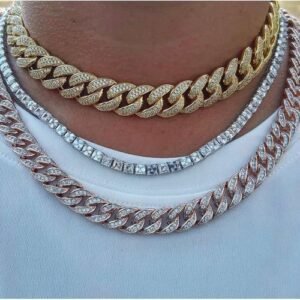 Exotic Authentic Sophisticated Diamond Iced Silver/Gold Necklace Chain