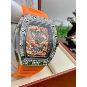 Forecast Gorgeous Beauty Diamond Iced Big Engine Dragon Rubber Wristwatch
