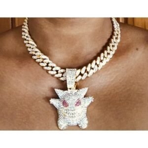 Iced Out Cuban Link Choker With Clown Pendant Gold