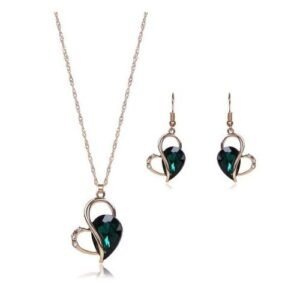 Jewelry Set Crystal Pendant Earring Necklace Jewelry-Green