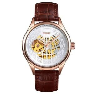 Skmei Quality Sophisticated Engine Automatic Brown Leather Wristwatch