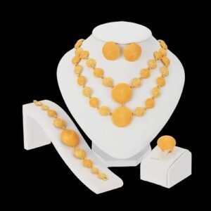 African Nigerian Wedding Jewelry Set Necklace Earrings Charm Fashion Jewelry Sets Exaggerated Gold Round Pendant Jewelry