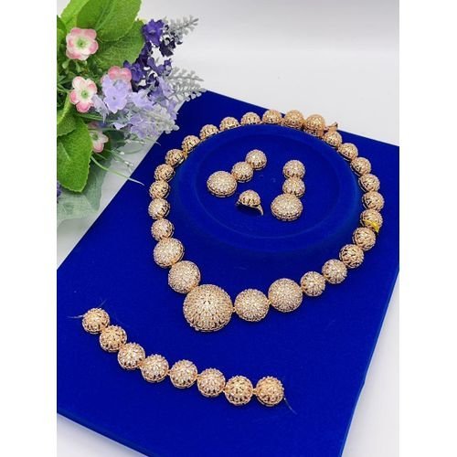 Authentic Classy Unique Diamond Gold Necklace/Bracelet/Ring And Earrings Jewelry Set