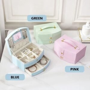 Newly Double Layer Jewelry Box Practical Earrings Necklaces Display PU Leather