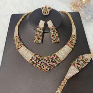 Zirconia Quality Crystal Diamond Iced Sets Necklace,Earring ,Bracelet And Ring Set