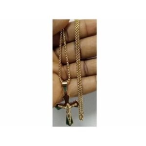 Gold Cuban Link Chain With Cross Pendant