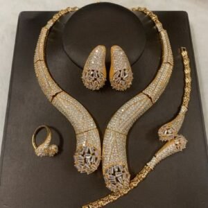 Quality Zirconia Crystal  Diamond Gold Sets Necklace,Earring ,Bracelet And Ring Set