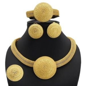 African Nigerian Wedding Jewelry Set Necklace Earrings Charm Fashion Jewelry Sets Gold Round Pendant Jewelry