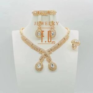 Ladies Super Bling Complete Arabian Gold 4 In 1 Jewelry Set