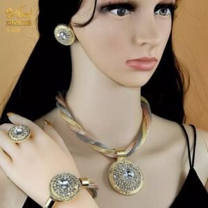 Indian Fashion Pendant Bracelet Jewelry Charm  Necklace Sets African Nigerian Plated Wedding Part Gift Wholesale
