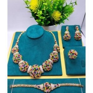 Gold Best Very Beautiful & Stylish Non Fading 4in1 Multi-color Zirconia Jewelry Set