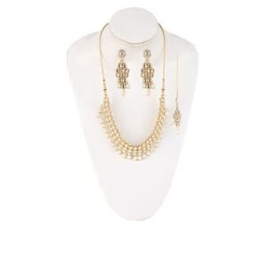 Jewelry Indian Stoned Detailed Jewelry Set - Gold