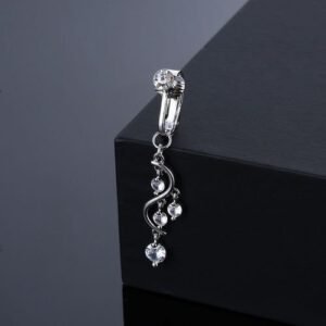 Non Pierce Sterling Silver Zirconia  Belly Button Navel Ring