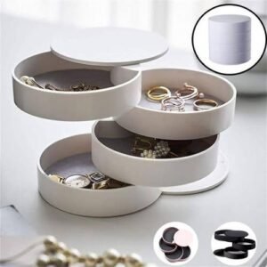 4-Layer Rotating Earrings, Watches, Jewelry Organizer Box With Mirror-Ash