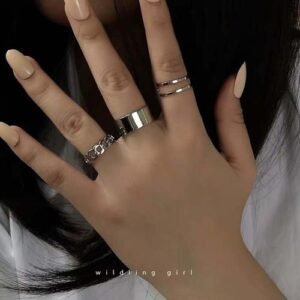 3pcs Silver Round Metal Adjustable Gold Ring Set