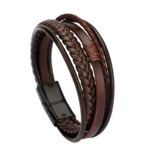 Classic Men Unisex Leather  Layer Bracelet-Black/Brown