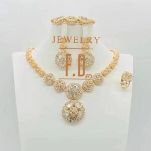 Ladies Super Bling Iced Out Complete Arabian Gold 4 In 1 Jewelry Set Gold