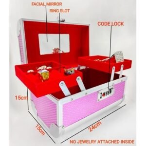 24X15cm Two Steps Diamond Crystalline Pink Classic Design Jewelry Cosmetics Organizer Case Storage Box With Security Lock
