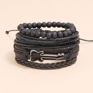 Jewelry Simple Weaving Vintage Leather Bracelet Set Guitar