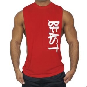 New Men's Printed Beast Sleeveless Gym Wear Vest- Red