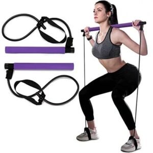 Portable Pilates Bar Kit Resistance Band Yoga Pilates Stick- Purple
