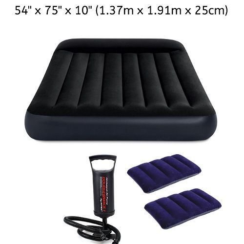 Intex 2-3 Inflatable Person Classic Downy Airbed With Pump + Two Pillows 54'' X 75'' X 10'' (1.37m X 1.91m X 25 Cm)W X L X H