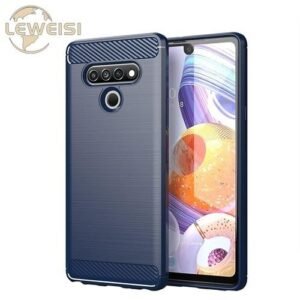 Lenuo Carbon Fiber Bumper Phone Case For LG Stylo 6 / LG K71 Back Cover Coque Shockproof Protective - Blue