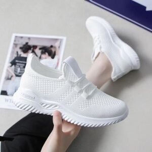 Running Shoes Women Arch Support Workout Sneakers Lace Up Tennis Shoes-White