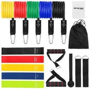 16pcs Resistance Bands Set 150lbs Tube Bands+5*Loop Bands
