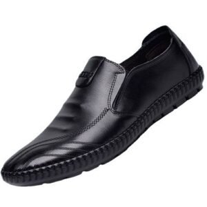 Casual Business Men's Loafers Slip On Men's Leather Shoes- Black