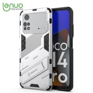 Lenuo Punk Case For Xiaomi Poco M4 Pro 4G Back Cover Phone Bracket Lens Protection Cover - White