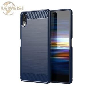 Lenuo Carbon Fiber Bumper Phone Case Sony Xperia L3 Back Cover Coque Shockproof Protective - Blue