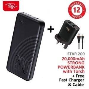 itel 20000mAh Fast Charging Bright Torch Power Bank +Free Charger