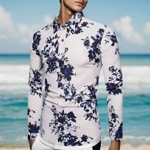 Mens Henleys Long Sleeve Casual Pattern Floral Polo Printed Button-down Design Shirts