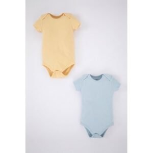 Defacto 2 Piece BabyBoy New Born Regular Fit Knitted Short Sleeve Snap Body - Yellow