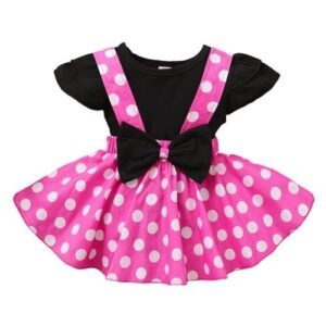 Toddler Baby Girls Cute Outfit Set Short Sleeves Shirt Polka Dot Suspender Skirt
